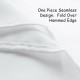 Close-up of the white polyester tablecloth showcasing the seamless design and hemmed edge, ideal for elegant dining.